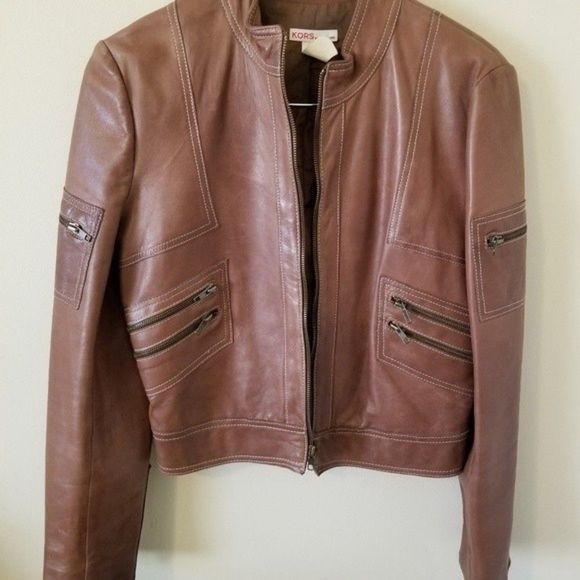 KORS Michael Kors  Vintage Cropped Leather Authentic 1990 Moto Jacket & Skirt - Picture 6 of 13